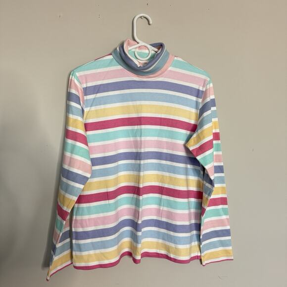White Stag Womens Turtleneck Size XL Striped Pastel Easter Spring Colorful 80s - Picture 1 of 4